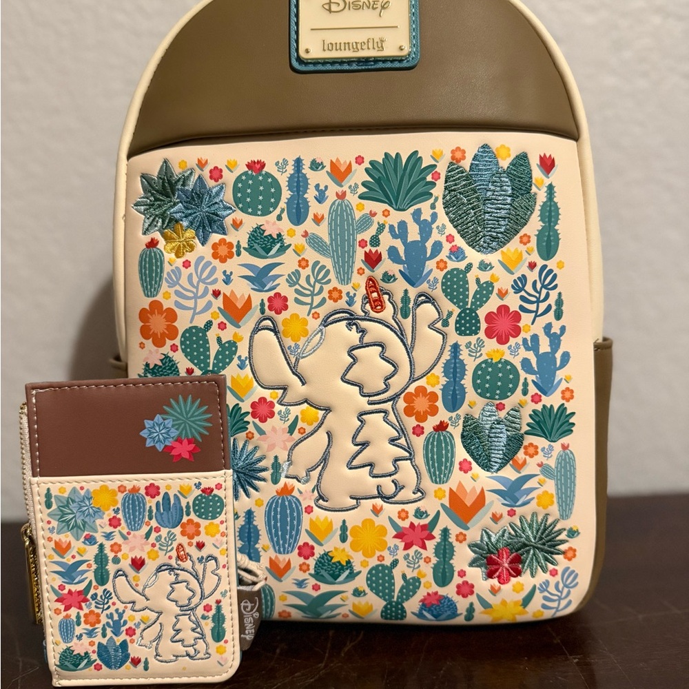 Loungefly Lilo and Stitch Embroidered Cacti Mini Backpack and Wallet Set